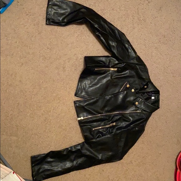 Shein Zip Up Lapel Collar Crop PU Moto Jacket - Picture 2 of 5